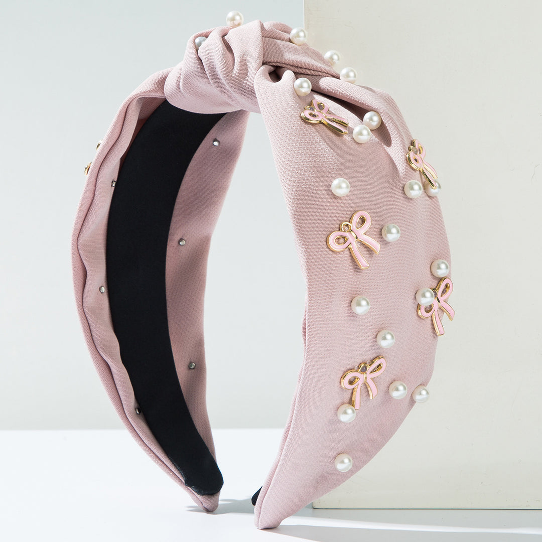 Knotted beaded pearl bow deco headband