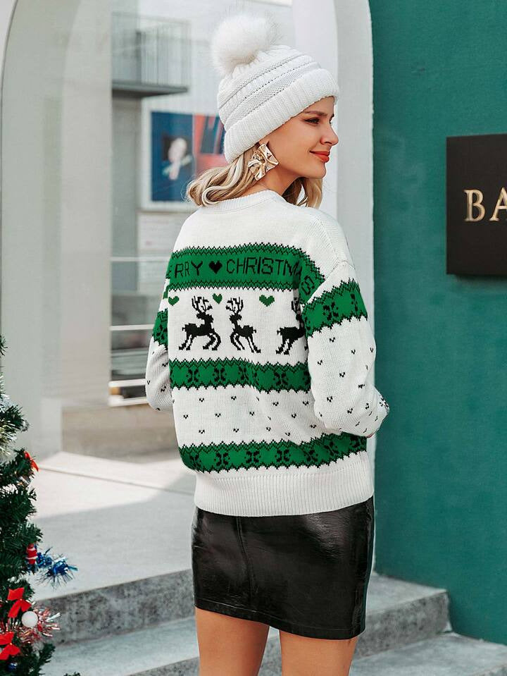 Christmas elk jacquard knitted sweater for women