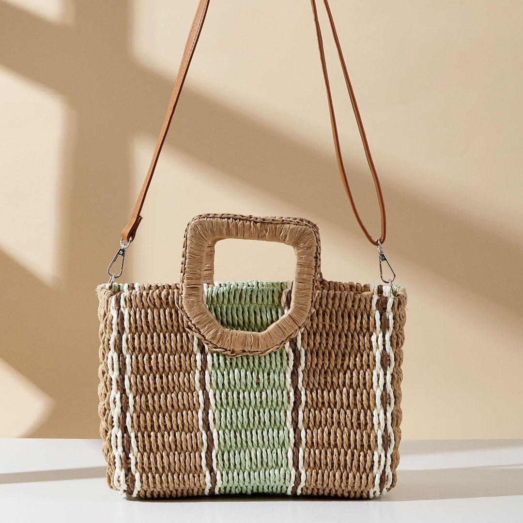 Boho straw bag striped large capacity woven bag
