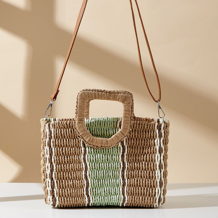 Boho straw bag striped large capacity woven bag