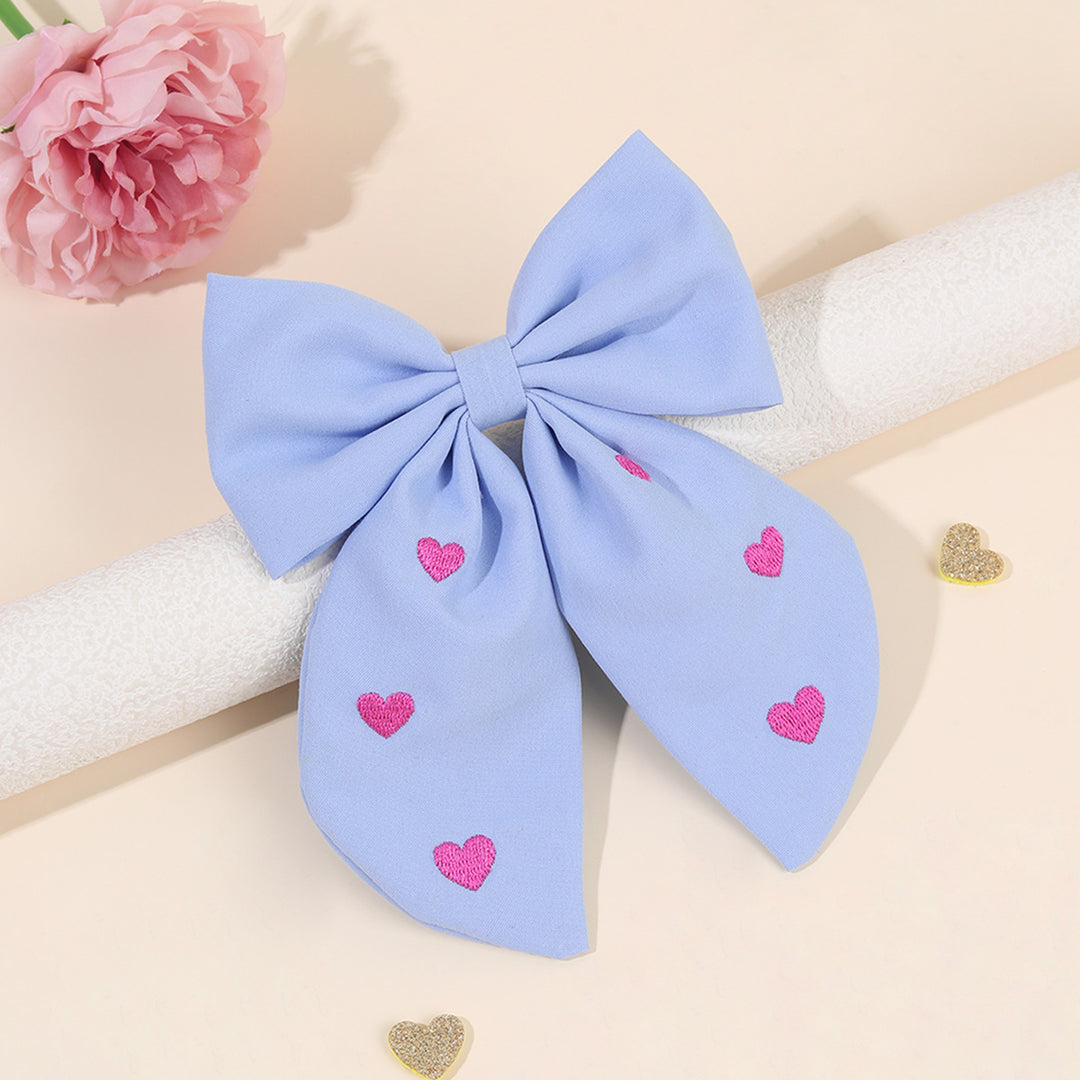 Valentine's Day Pink heart embroidered bow hair clip