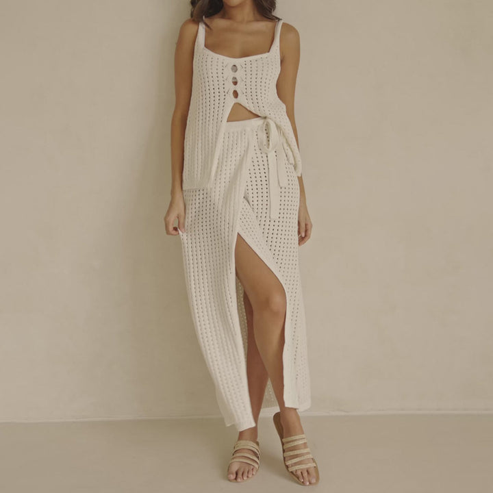 Summer beach sling top&slit strappy long skirt 2pcs set