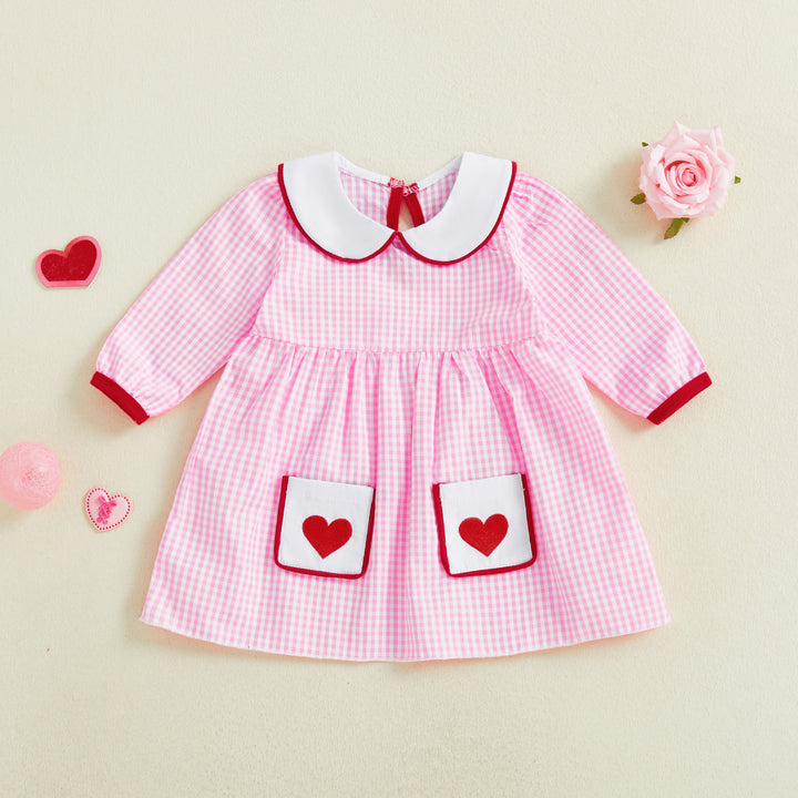 Baby girls Valentine's heart embroidered pink striped dress