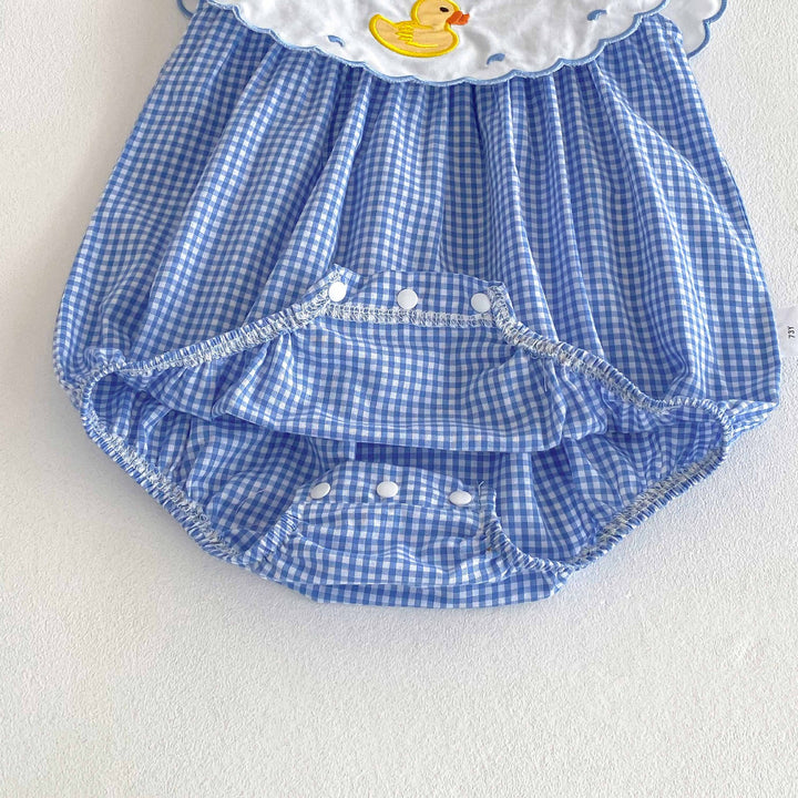 Baby girl summer cute duck blue plaid romper sleeveless bodysuit