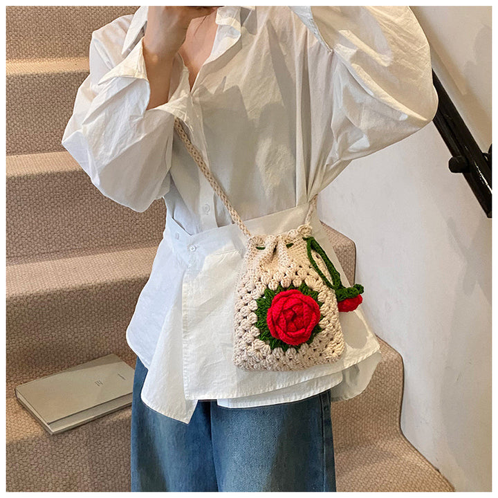 Hand-Crocheted flower Bucket crossbody Bag