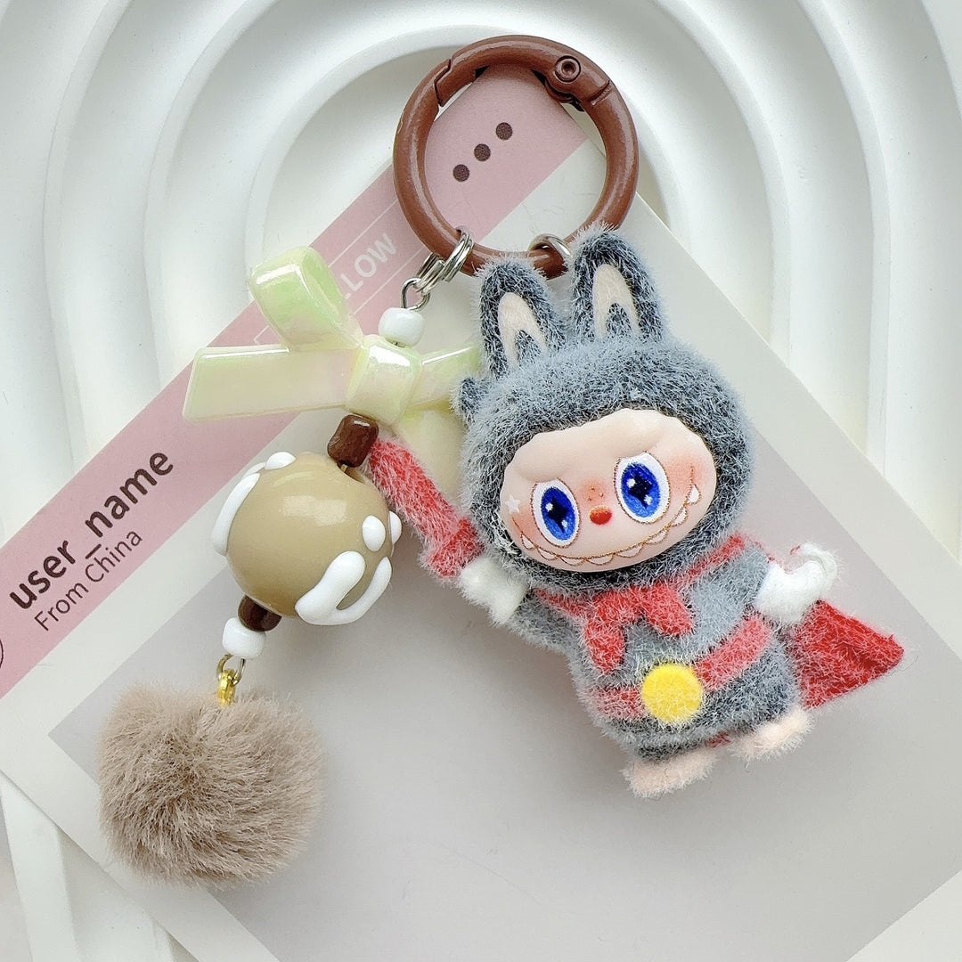 Flocked knight hero cute monster keychain bag charms
