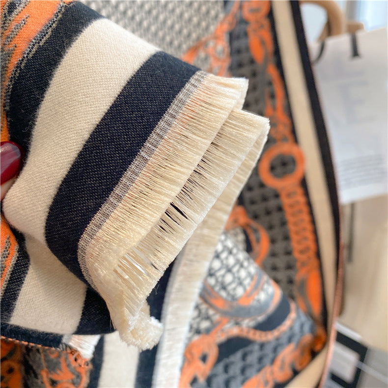 Imitation cashmere double-sided jacquard letter chain warm scarf