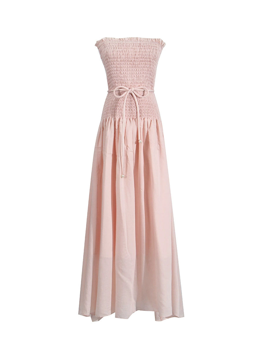 Sleeveless pleated lace-up high-end tube top dress