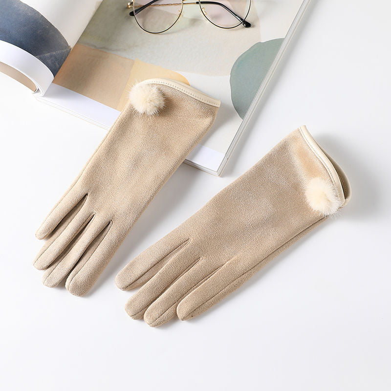 Suede Warm gloves with fleece-lined