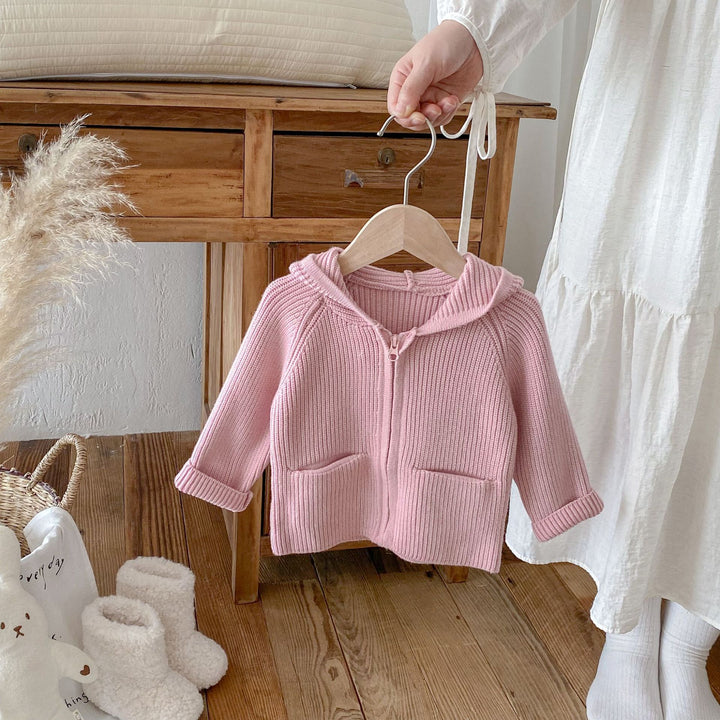 Baby Girls hooded sweater coat warm baby zipper cardigan
