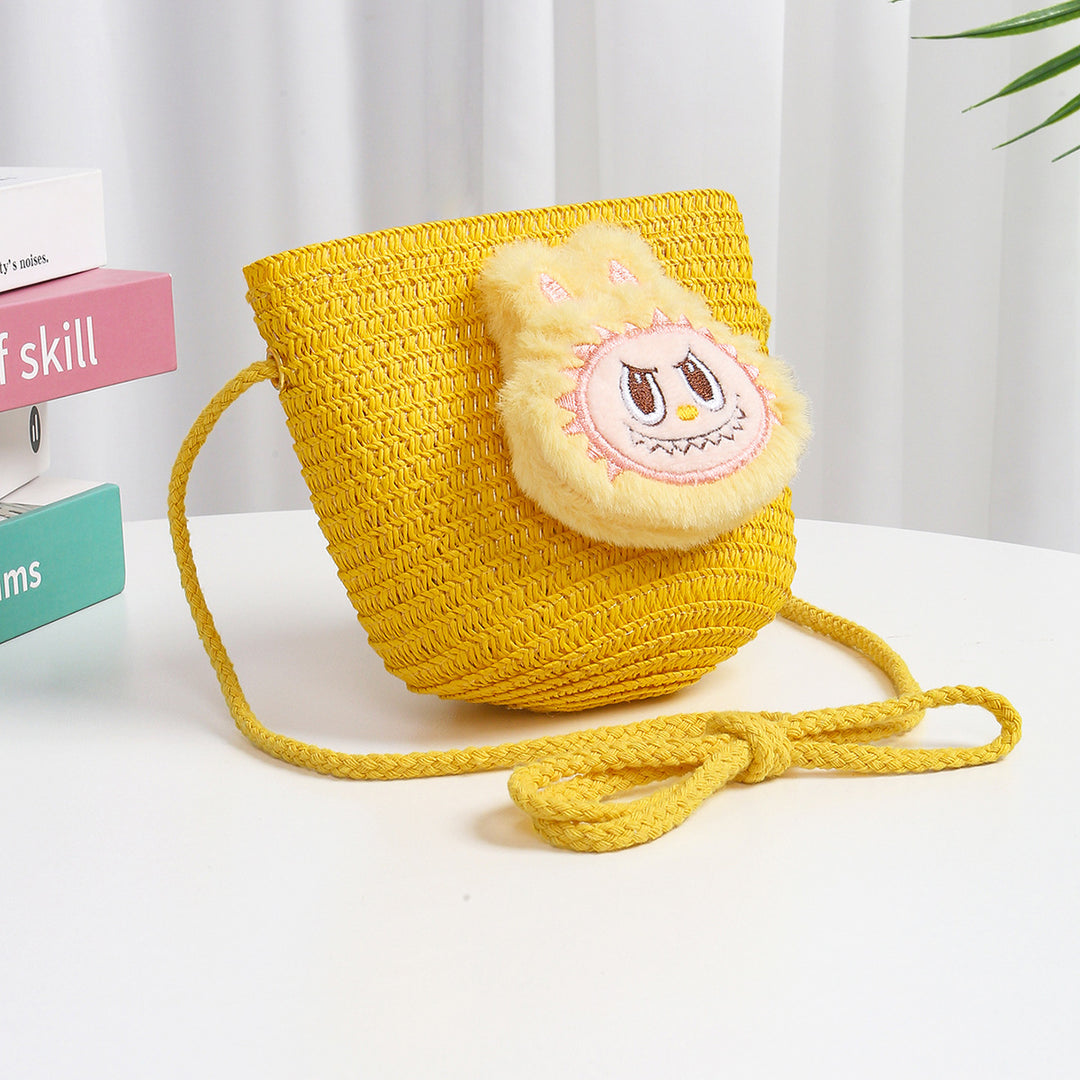 Cartoon cute monster Handmade Woven Straw Crossbody Bag