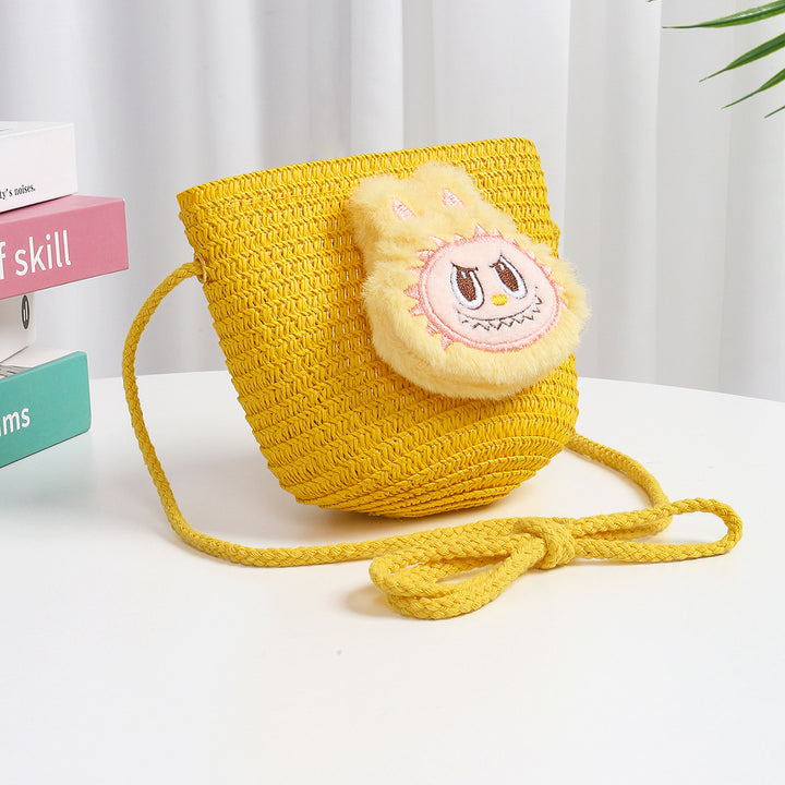 Cartoon cute monster Handmade Woven Straw Crossbody Bag