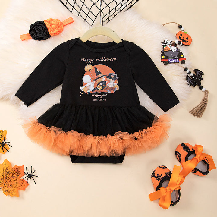 Halloween long-sleeved romper&baby shoes 3pcs set