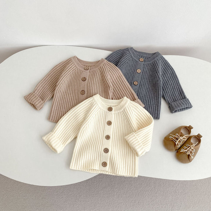 Baby solid color knitted thickened cardigan