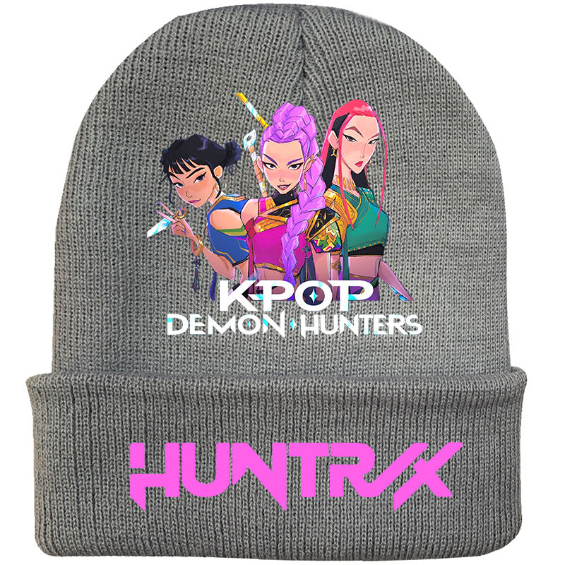 Kpop Demon Hunters knitted beanie hat-gray