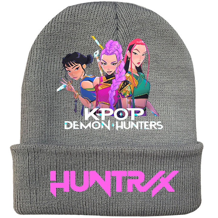 Kpop Demon Hunters knitted beanie hat-gray