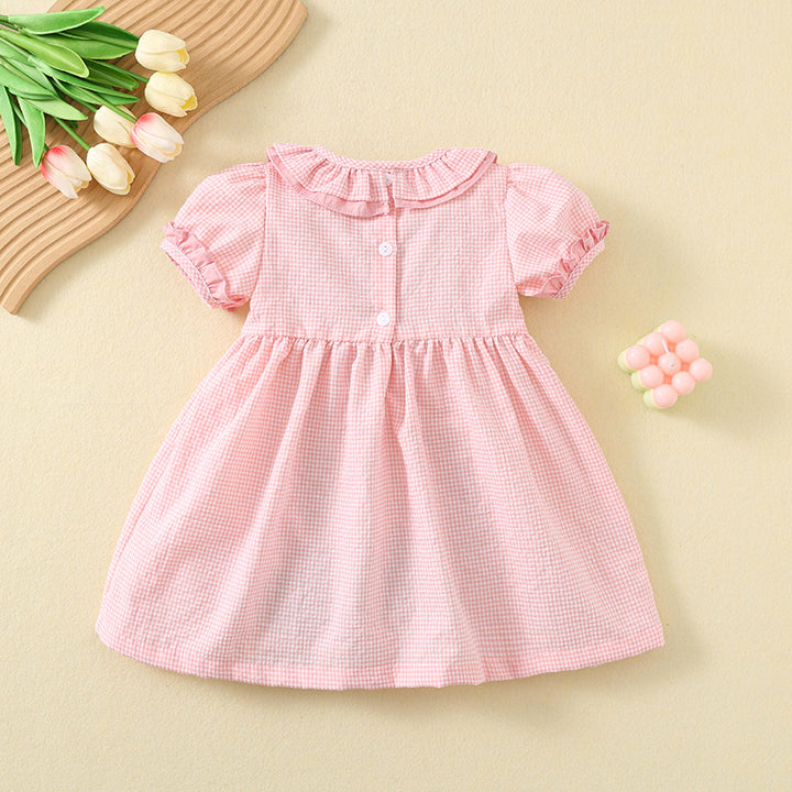 Strawberry embroidery Pink smocked princess dress