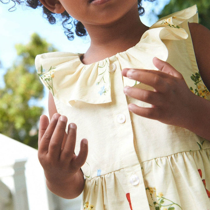 Girls pleated lotus leaf collar cotton floral dress