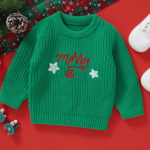 Christmas embroidery warm knitted sweater for kids