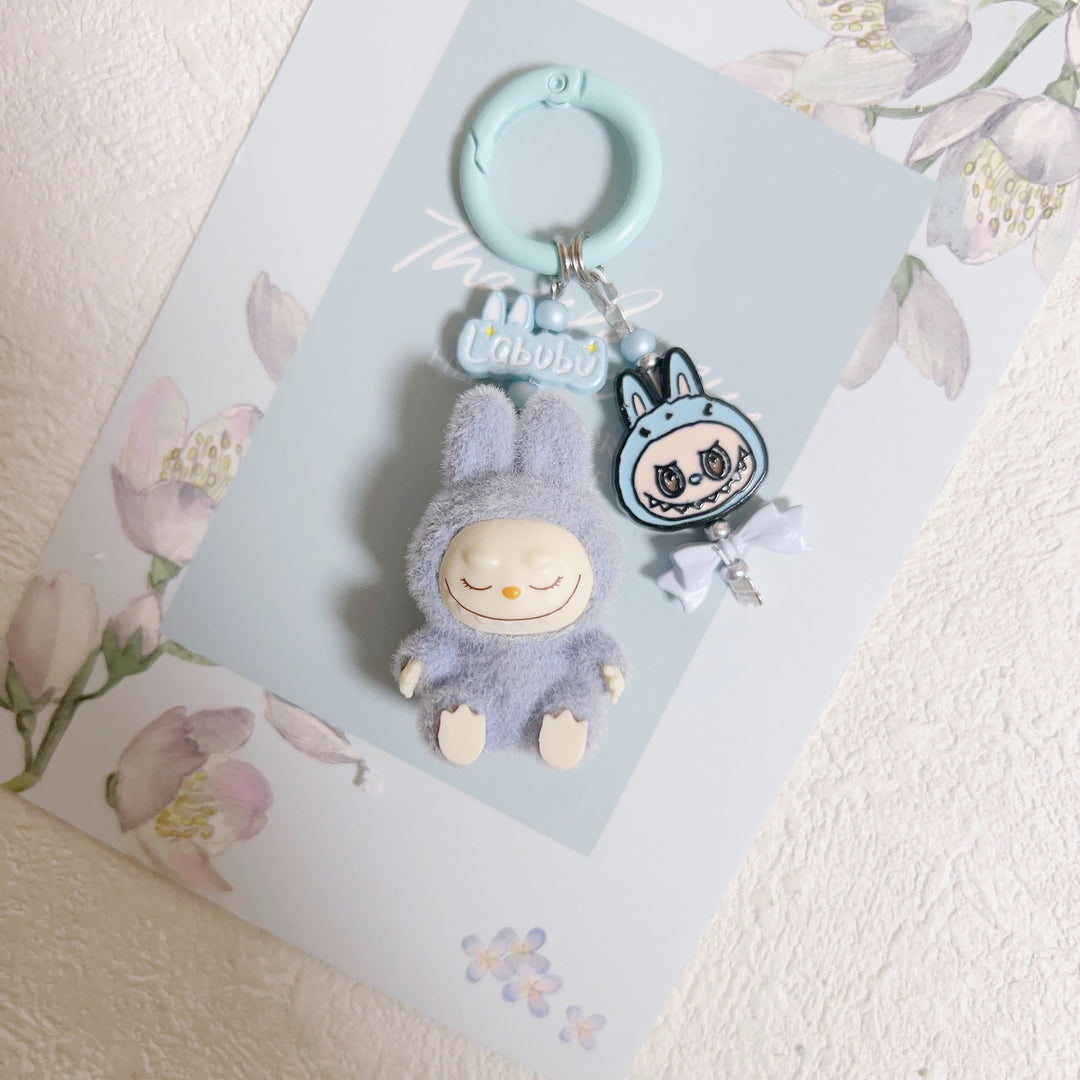 Cute Mini Flocked Labubu Keychain bag pendant