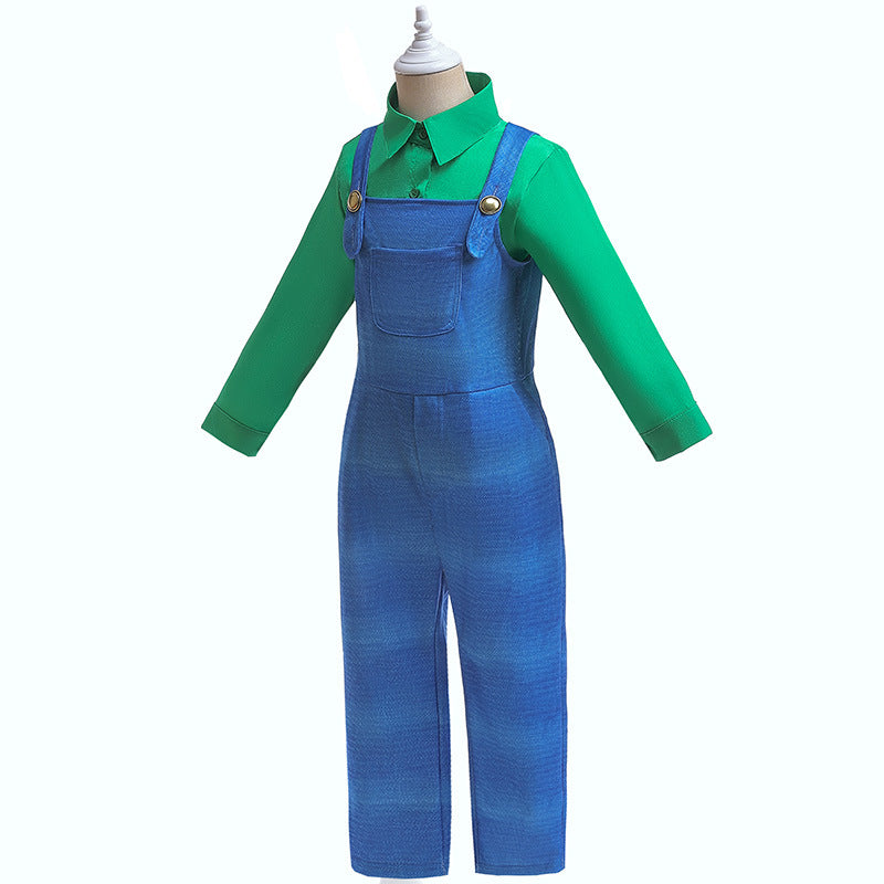 Super Mario inspired cosplay shirt&overalls 2pcs set