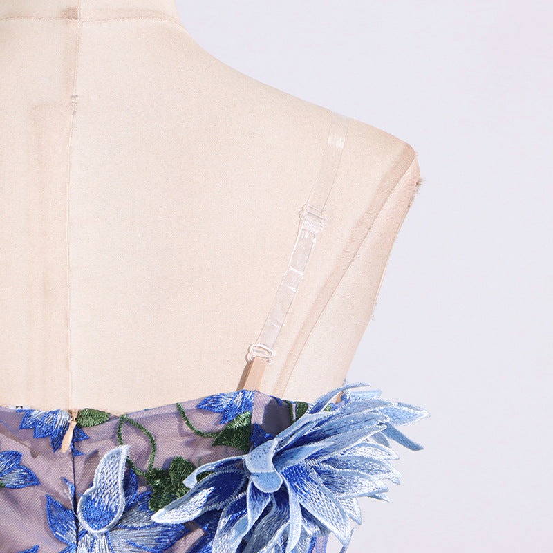 3D flower embroidery tube top dress banquet dress