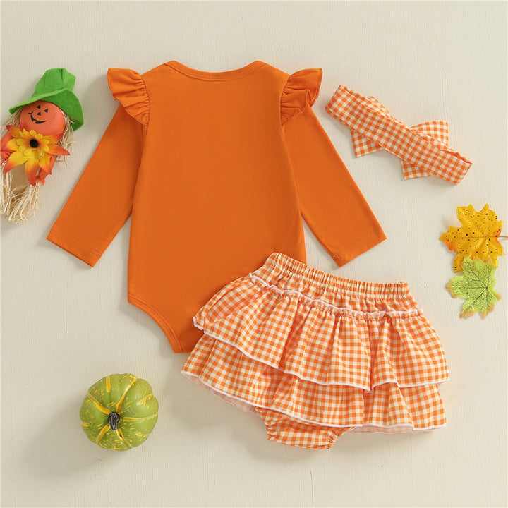 Halloween pumpkin patch embroidered romper&dress 3pcs set
