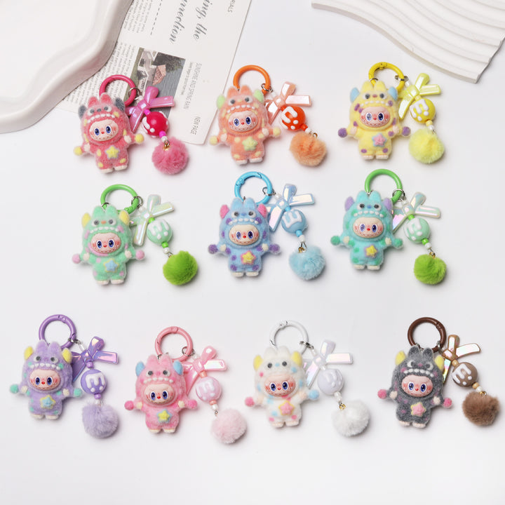 Flocked polka dot monster rabbit keychains bag charms