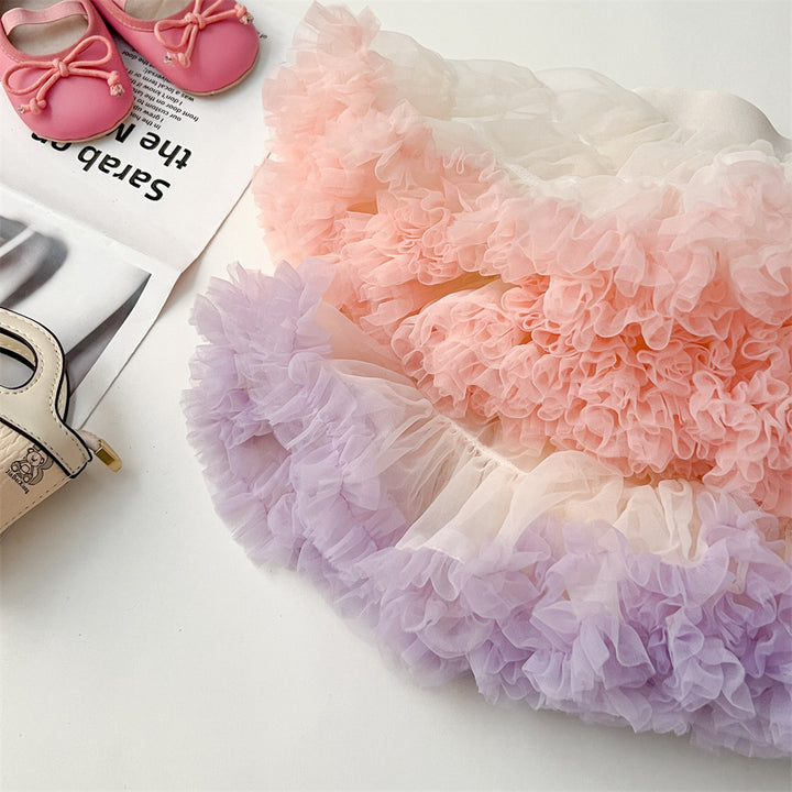 Gradient colorful knitted cardigan&tutu skirt 2pcs set