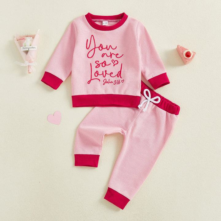 Valentine's waffle "you are so loved" sweatshirt pant 2pcs set