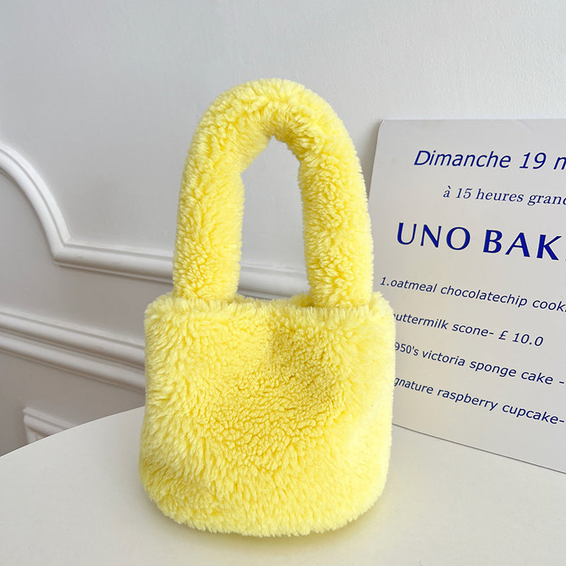 Furry bucket bag mini plush handbag