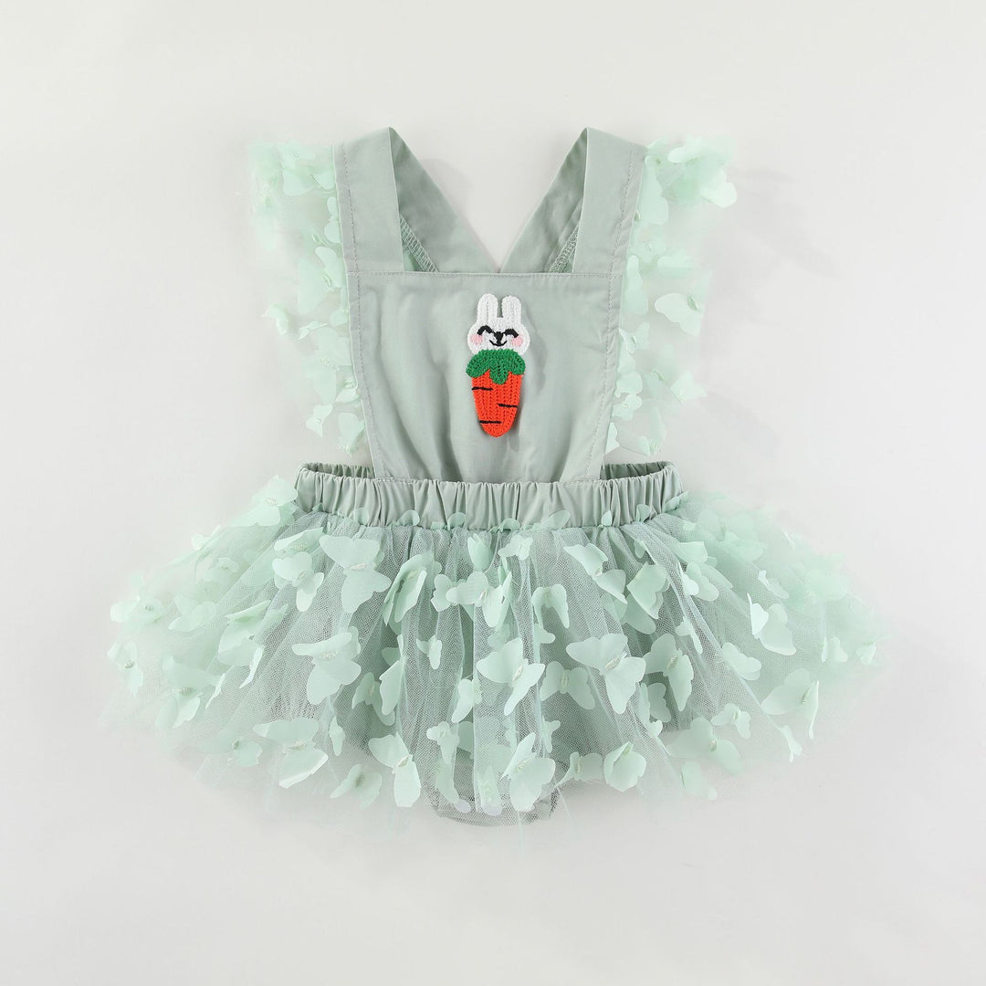 Easter bunny embroidered baby romper with butterfly mesh