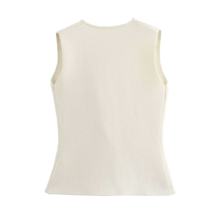 V-neck gold button knitted vest&pleated skirt