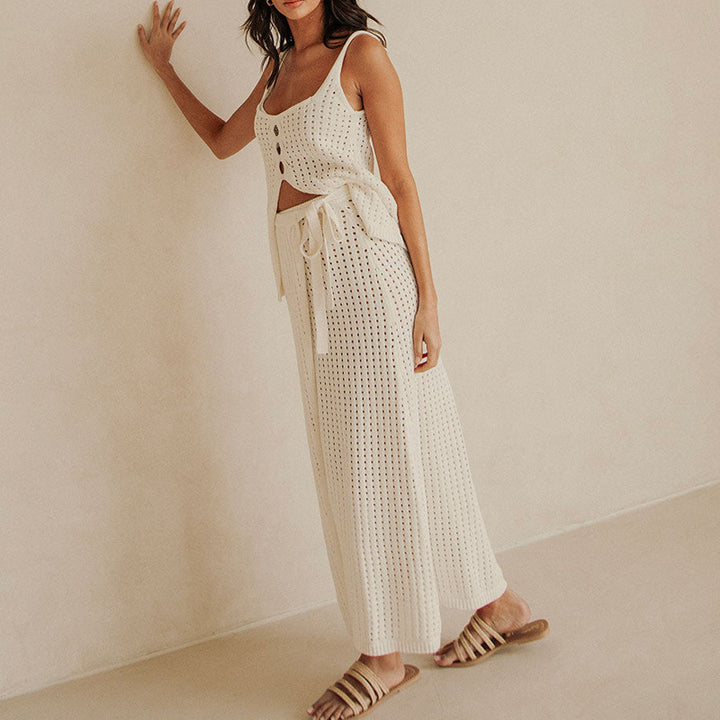 Summer beach sling top&slit strappy long skirt 2pcs set