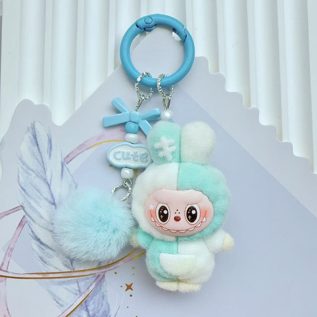 Flocked color-blocked bunny monster keychains Easter gift
