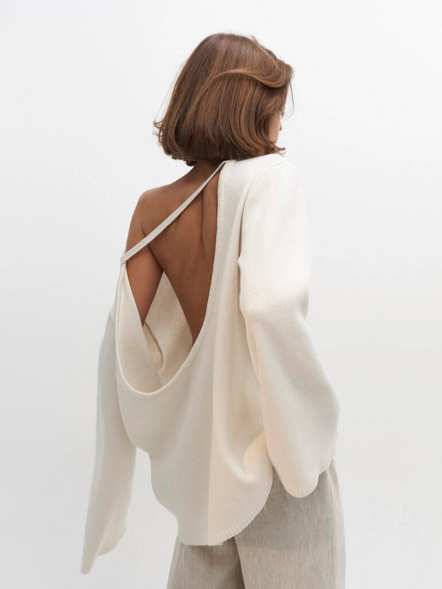 Pure cotton loose lazy backless knitted sweater