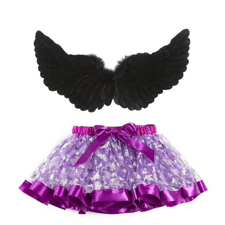 Halloween costumes girls tutu skirt&black feather wings