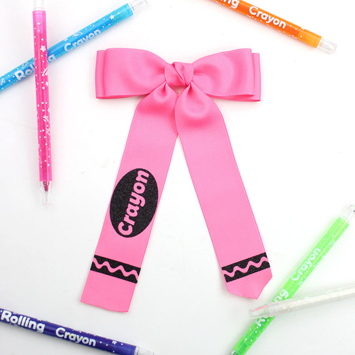 Back to school crayon  ribbon bow hair clips