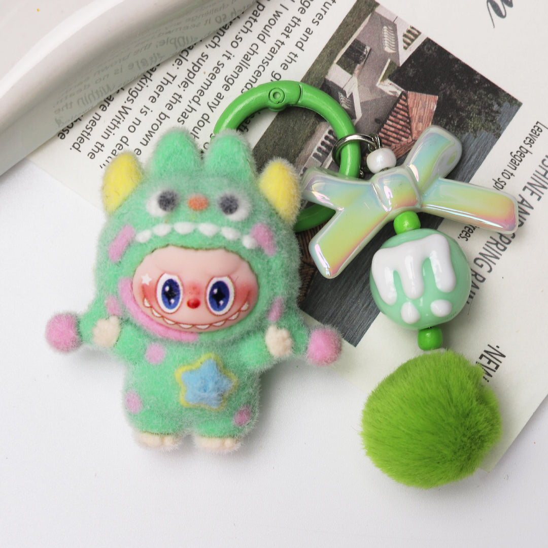 Flocked polka dot monster rabbit keychains bag charms