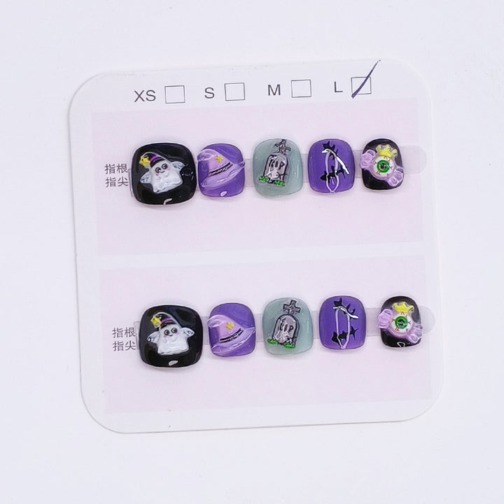 Halloween purple witches ghost press-on nails