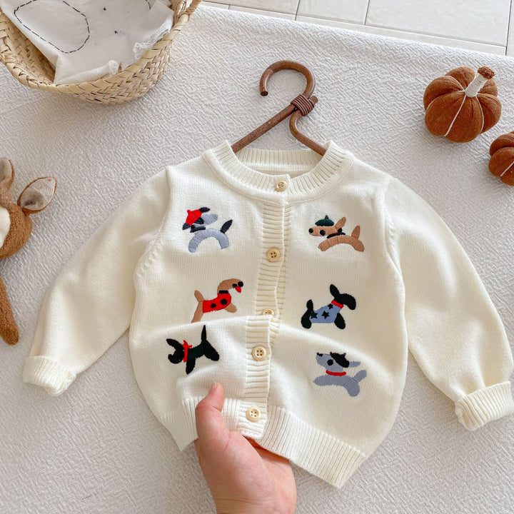 Baby puppy embroidered knitted cardigan sweater