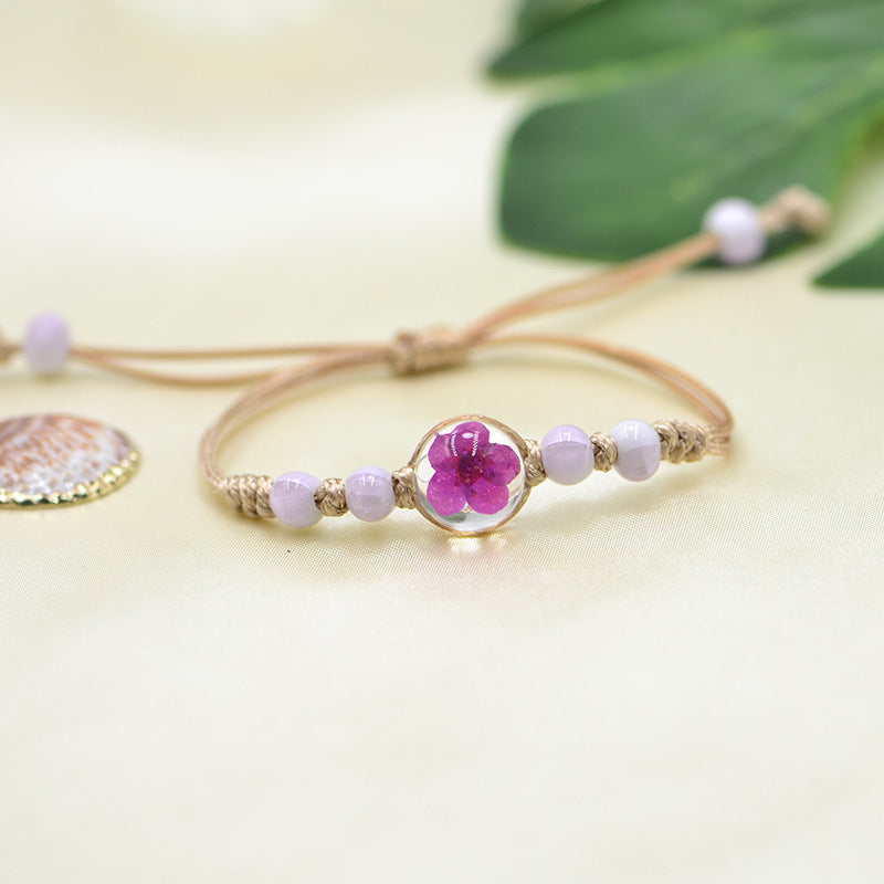 Handmade Dry Flower Bracelet Glass Ball Charm Bracelet
