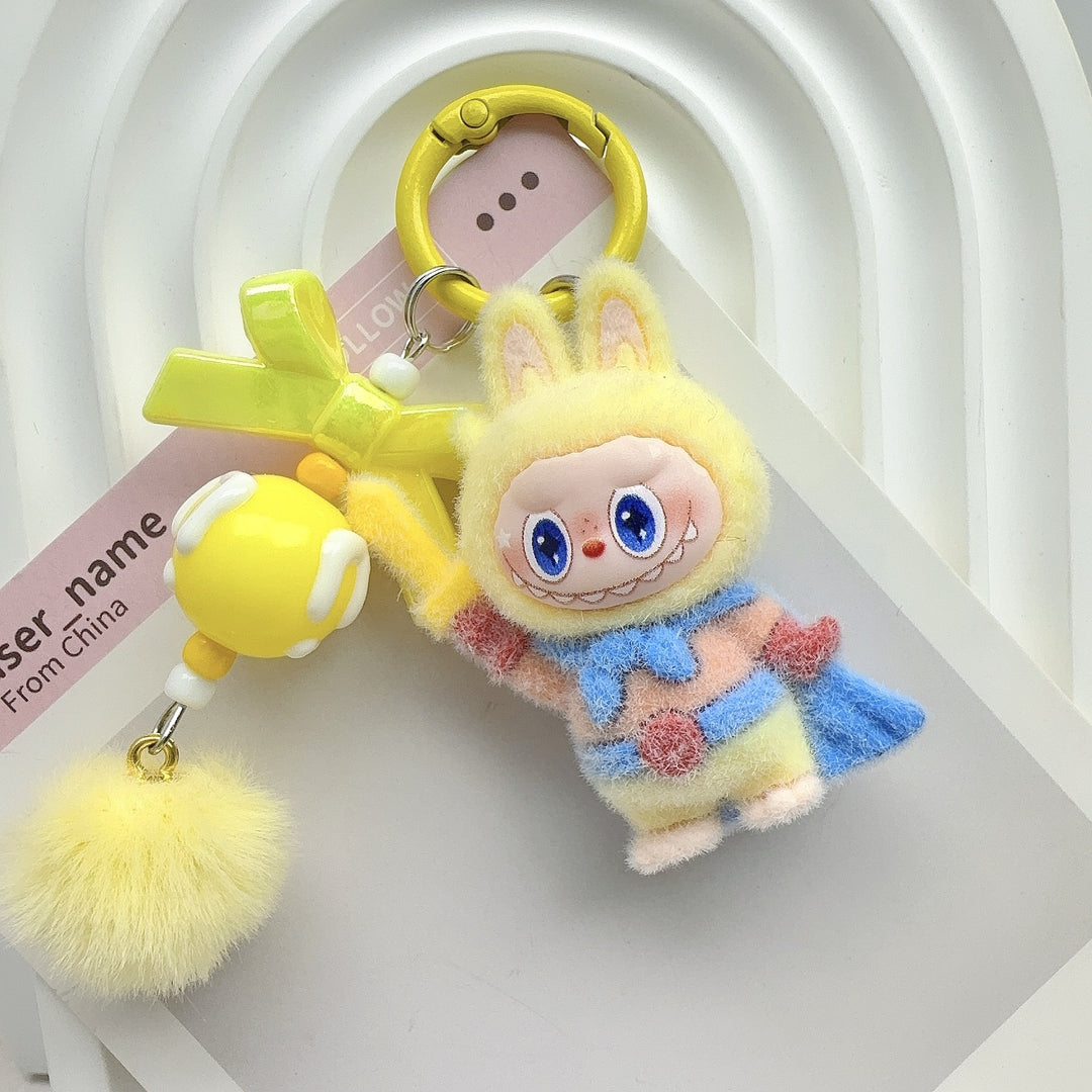 Flocked knight hero cute monster keychain bag charms