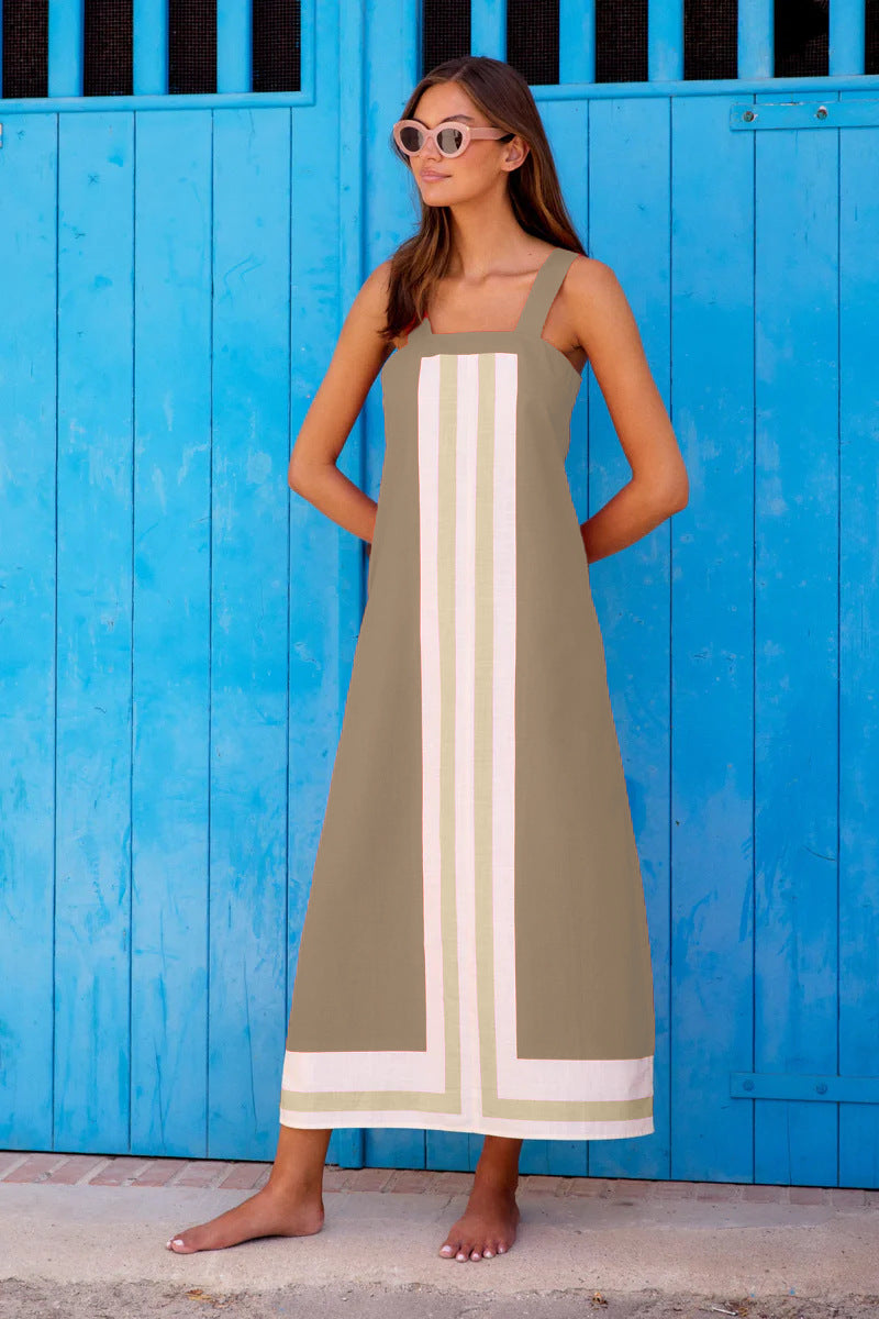 Color Block Square Neck Dress for vacation