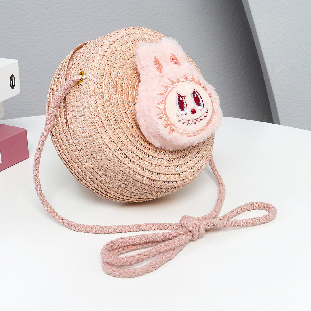 Cartoon cute monster Handmade Woven Straw Crossbody Bag