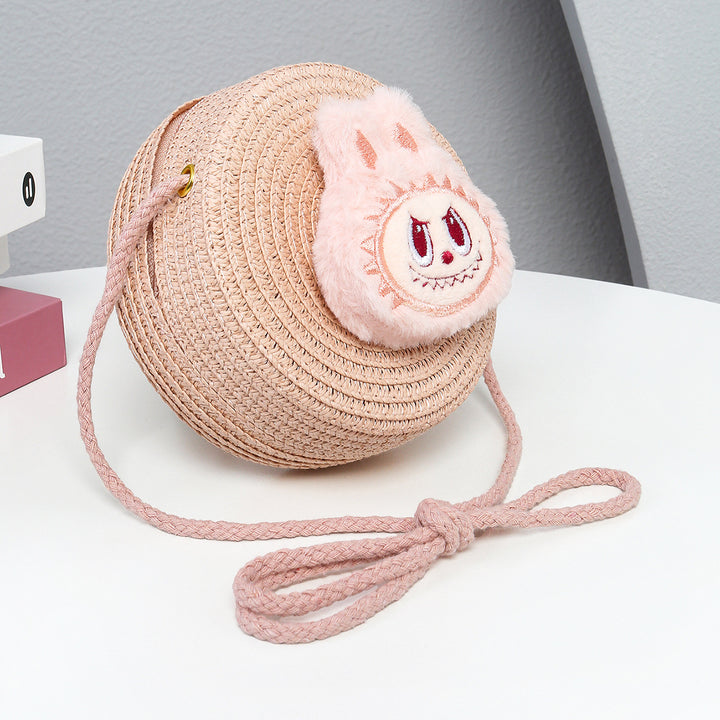 Cartoon cute monster Handmade Woven Straw Crossbody Bag