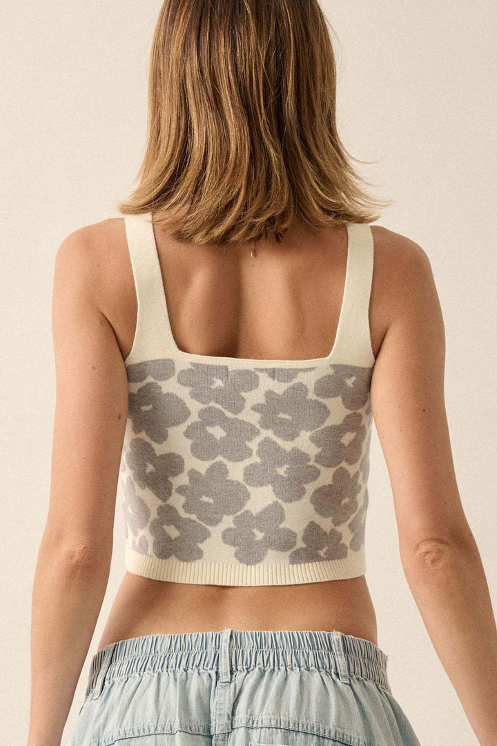 Summer flower jacquard knitted crop top
