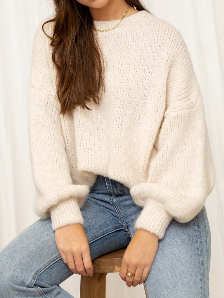 Solid color round neck Chunky Knit Sweater for women