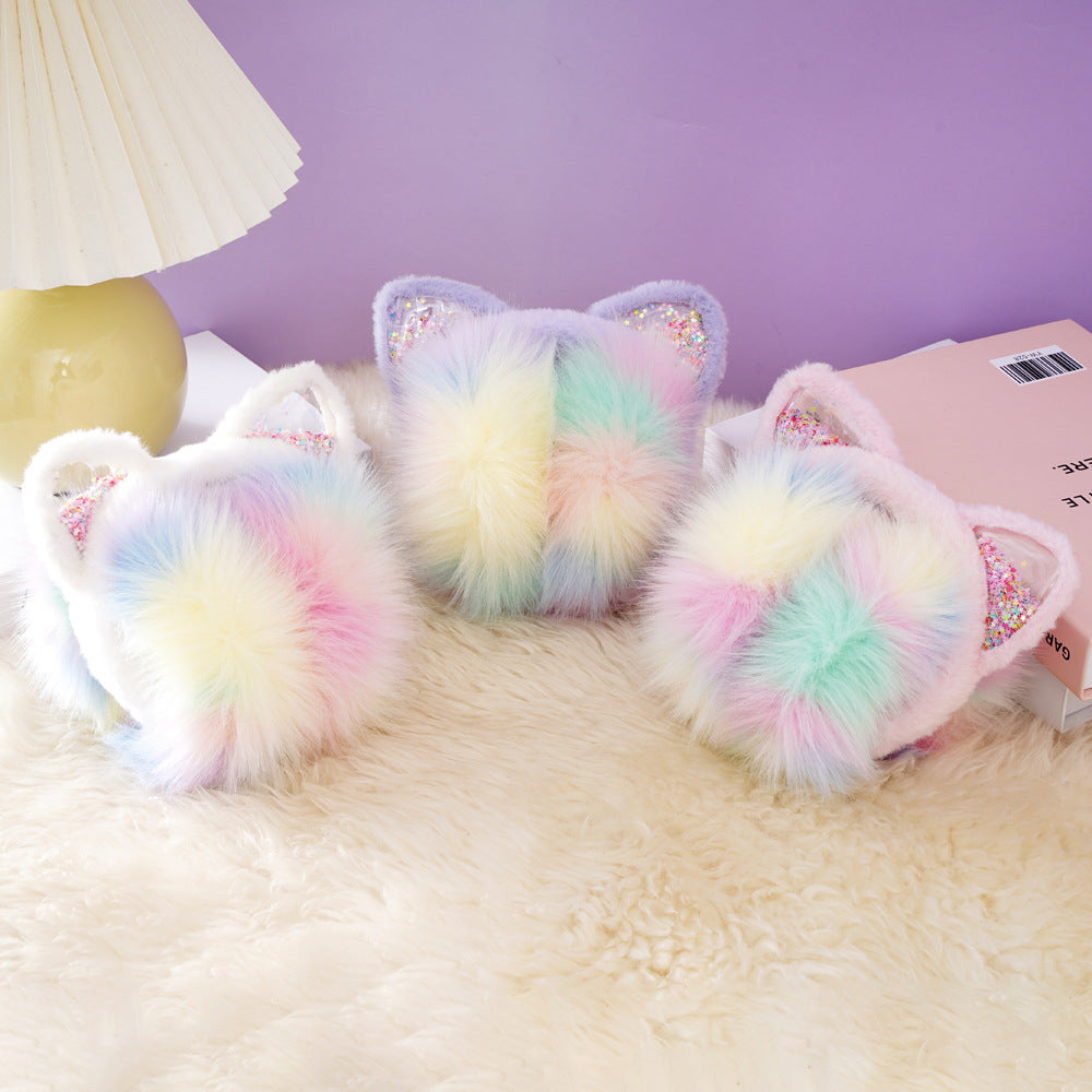 Sequin quicksand colorful furry Cat Earmuffs for kids