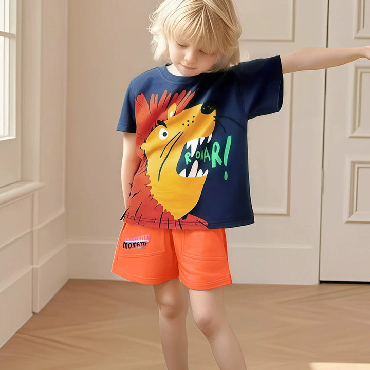 Boys' cotton lion tee&short set for summer